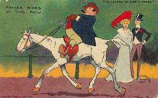 Pa learns to ride a horse - Father rides in the Row