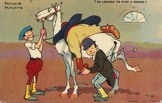Pa learns to ride a horse - Father mounts
