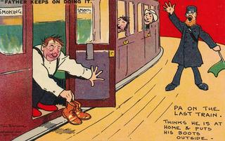 Father keeps on doing it - Pa on the last train … puts his boots outside