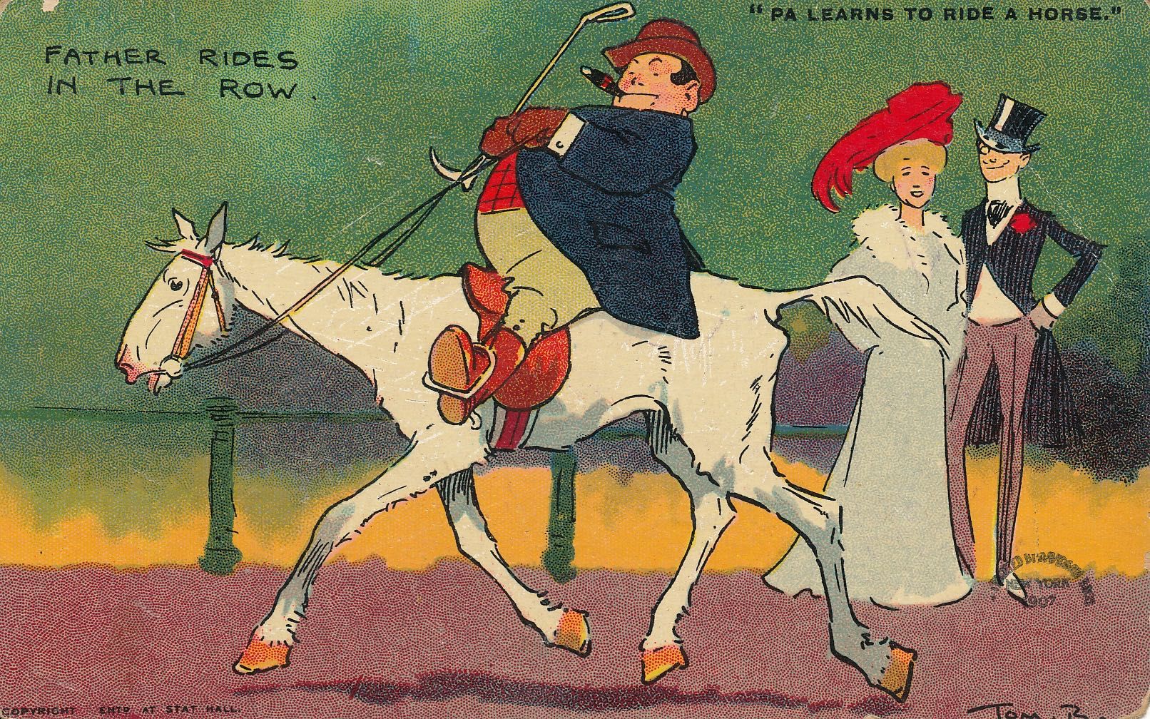 Pa learns to ride a horse - Father rides in the Row