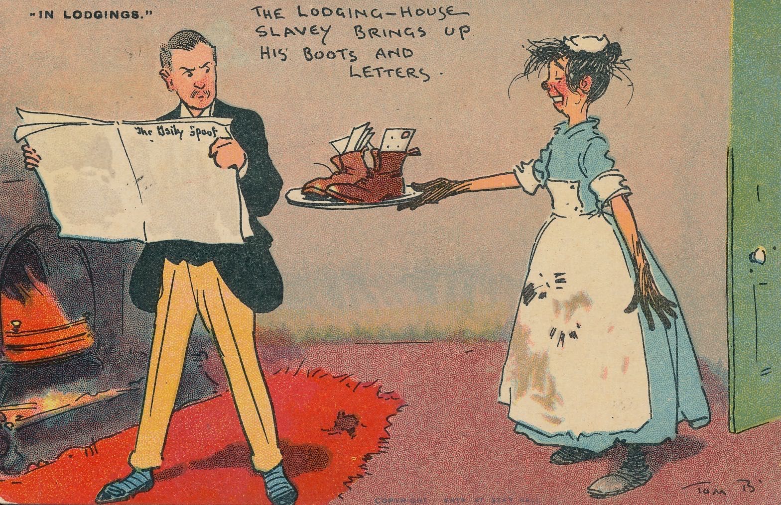 In Lodgings - The lodging house slavey brings up his boots and letters
