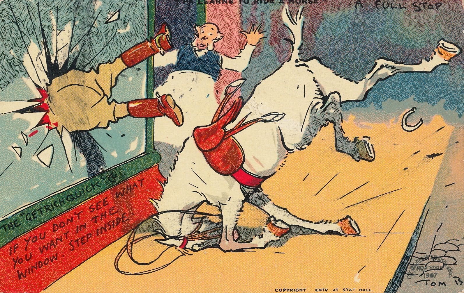 Pa learns to ride a horse - A full stop
