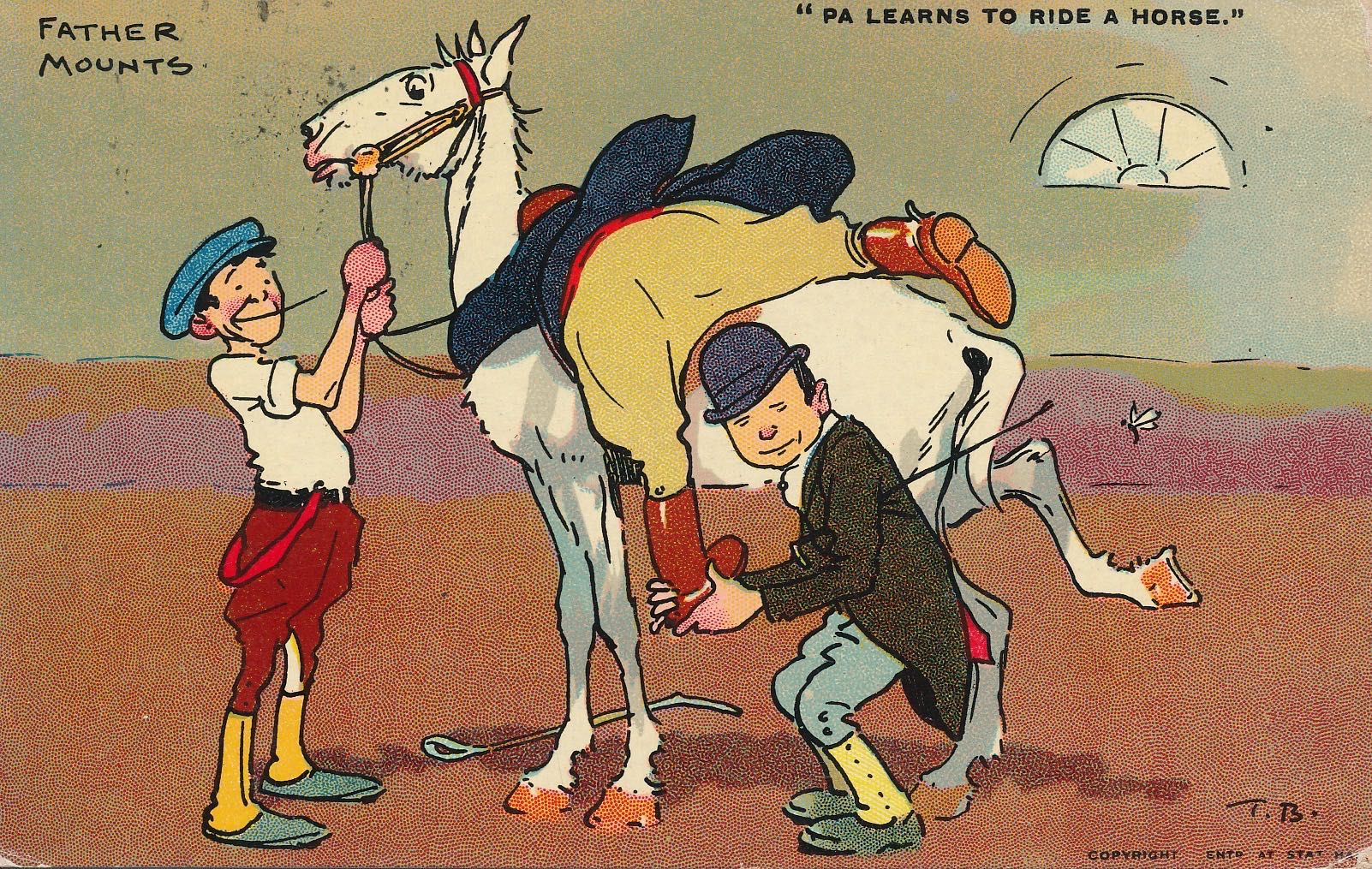 Pa learns to ride a horse - Father mounts