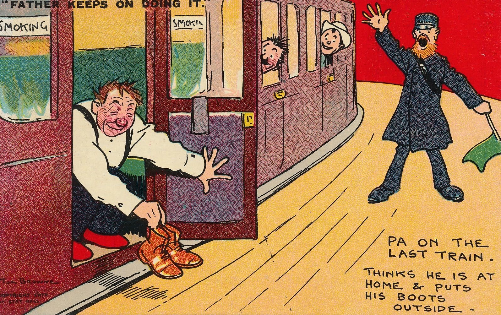 Father keeps on doing it - Pa on the last train … puts his boots outside